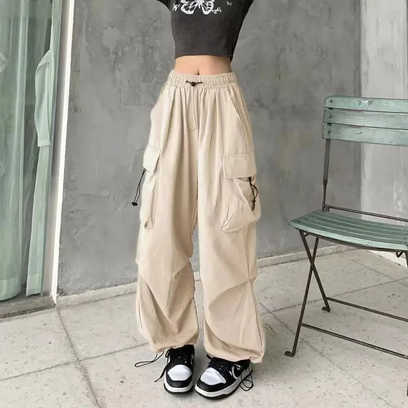 American retro tooling slacks female drape straight beam foot trousers summertime joker loose ins wide-legged pants
