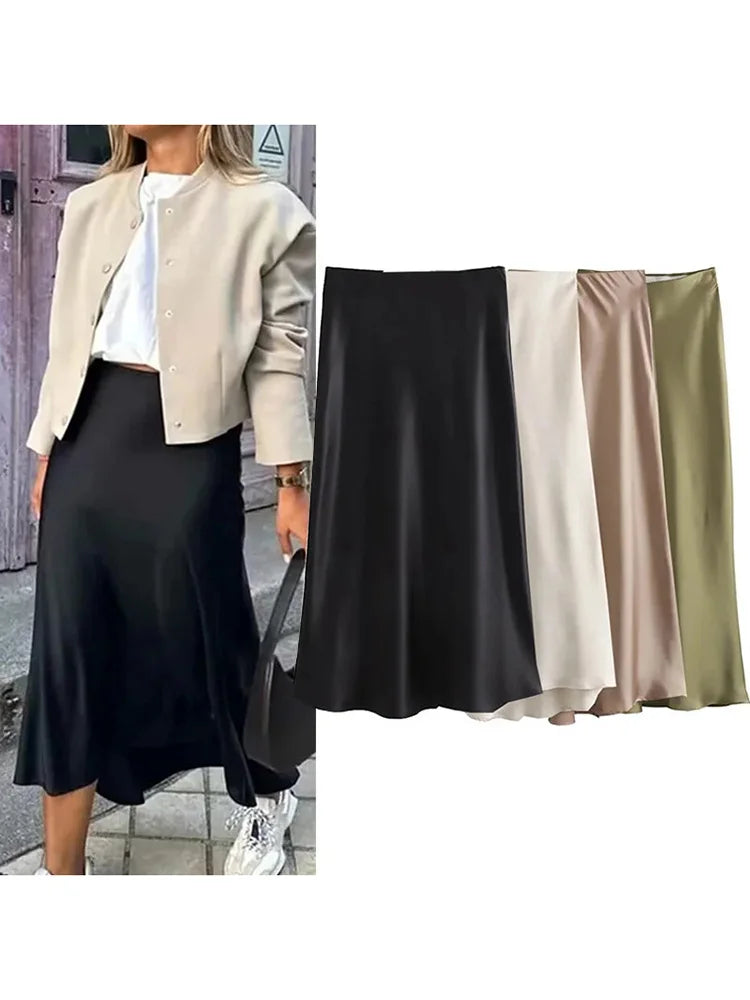 2025 Black Satin Skirt Woman High Waist Elegant Long Skirts For...